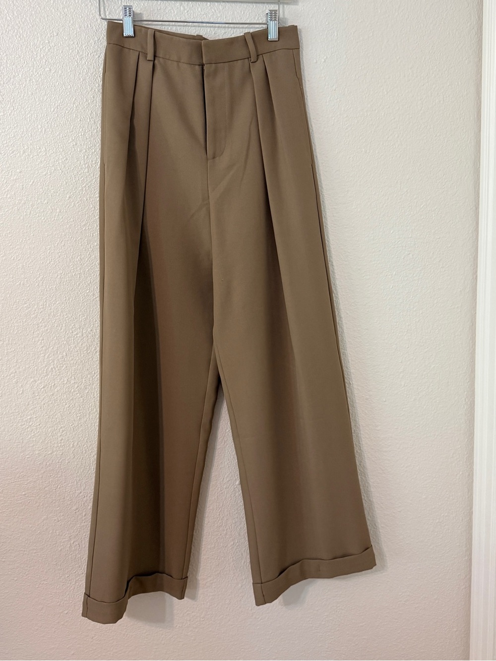 WAYF Tailored Wide-Leg Dress Pants in Taupe